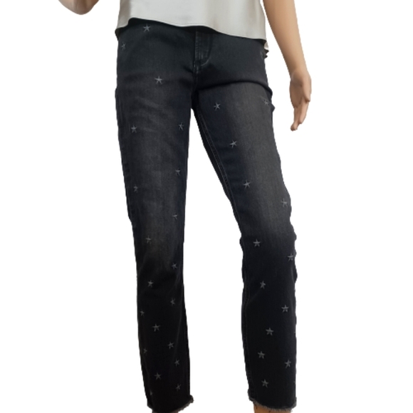 Abercrombie & Fitch Denim - Abercrombie & Fitch Ankle High-rise Black Star Embroidered Cropped Jeans